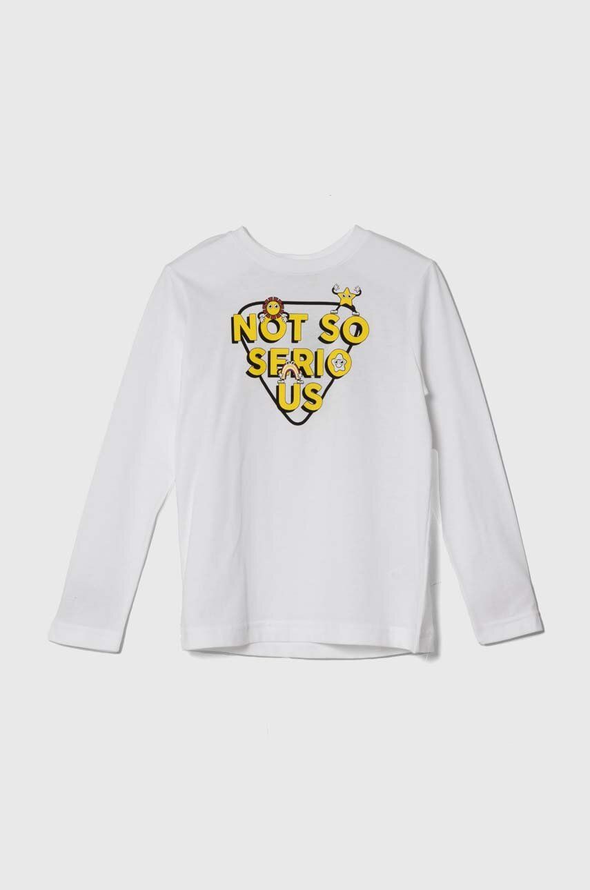 Levně Dětská bavlněná košile s dlouhým rukávem United Colors of Benetton bílá barva, s potiskem