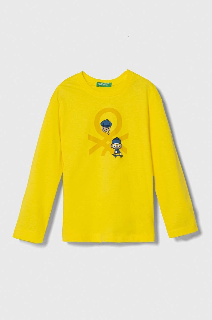 United Colors of Benetton longsleeve din bumbac pentru copii culoarea galben, cu imprimeu