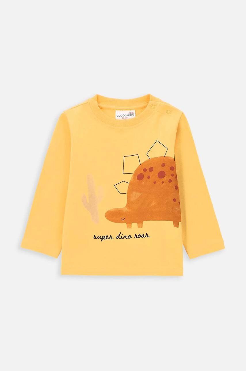 Levně Kojenecké tričko s dlouhým rukávem Coccodrillo žlutá barva, s potiskem