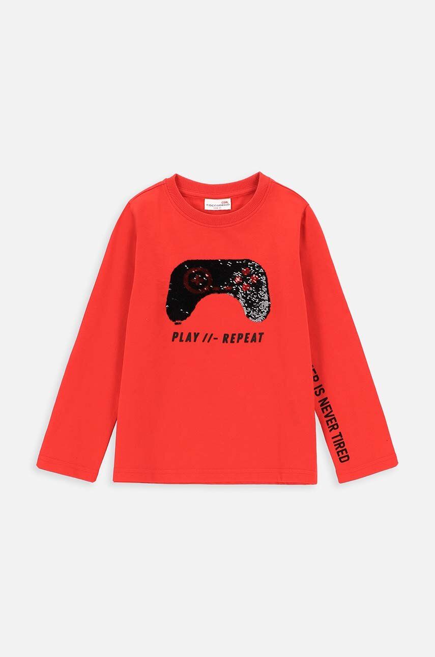 E-shop Dětská bavlněná košile s dlouhým rukávem Coccodrillo červená barva, s potiskem