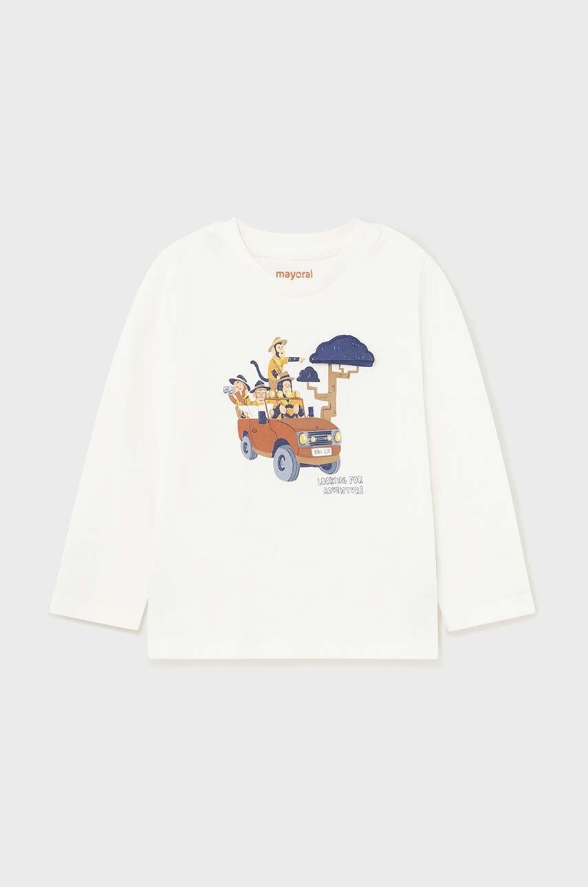 Mayoral longsleeve din bumbac pentru bebeluși culoarea bej, cu imprimeu