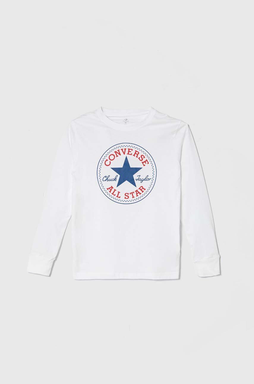 Levně Bavlněné tričko s dlouhým rukávem Converse bílá barva, s potiskem