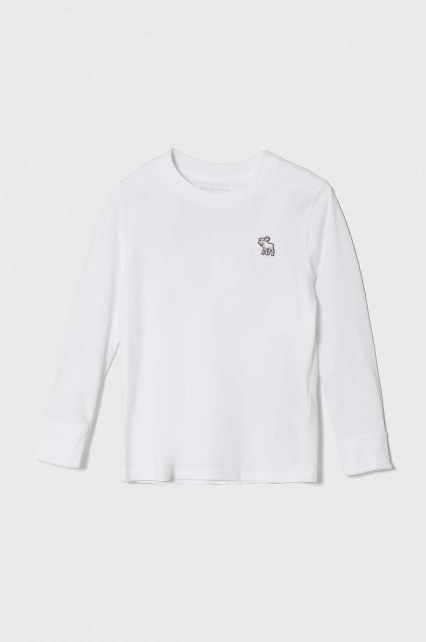 Levně Dětské tričko s dlouhým rukávem Abercrombie & Fitch bílá barva, s aplikací