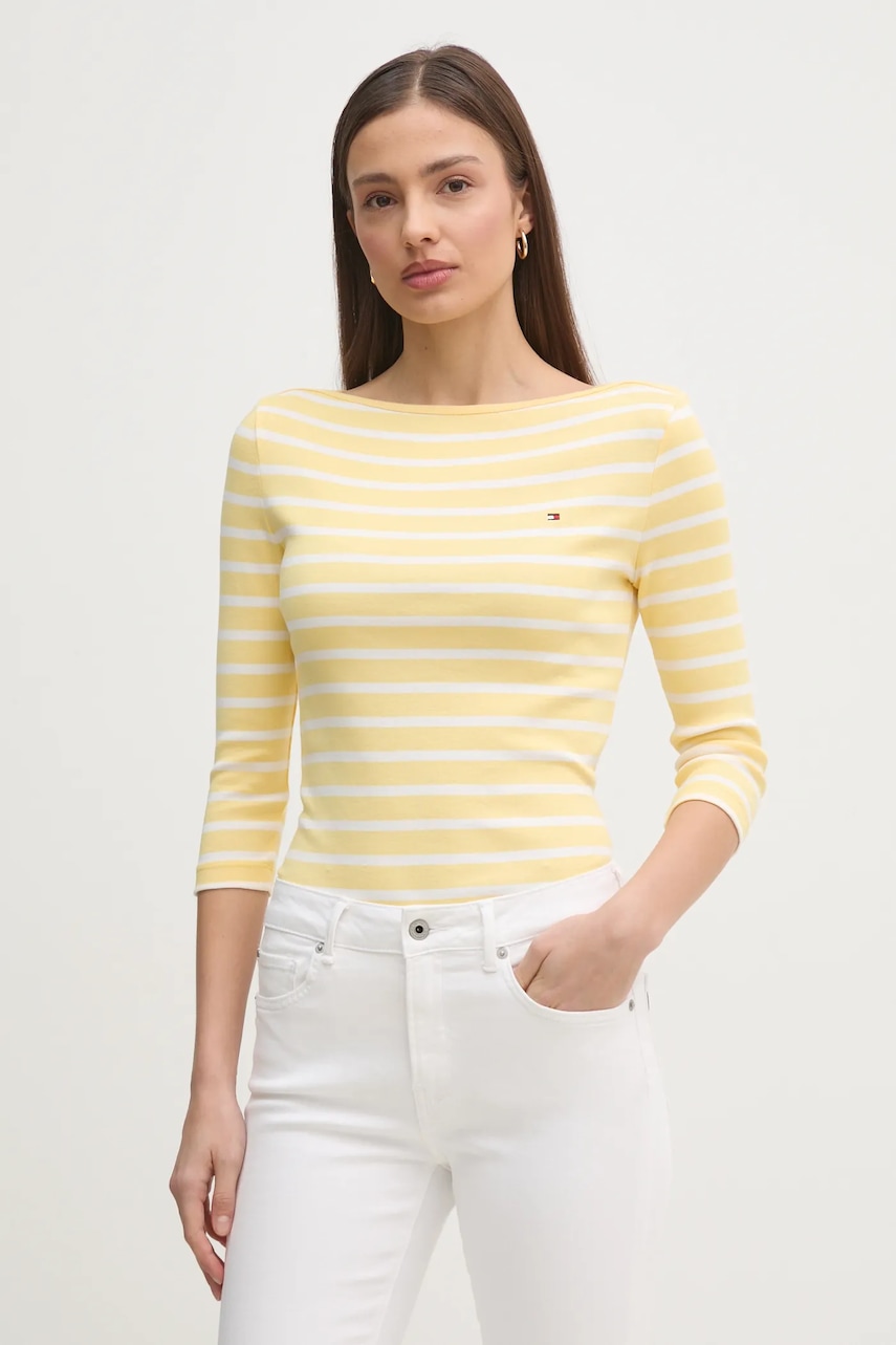 

Памучна блуза с дълги ръкави Tommy Hilfiger в черно WW0WW40589, Жълт