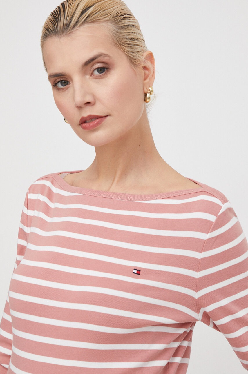 

Памучна блуза с дълги ръкави Tommy Hilfiger в розово WW0WW40589, Розов