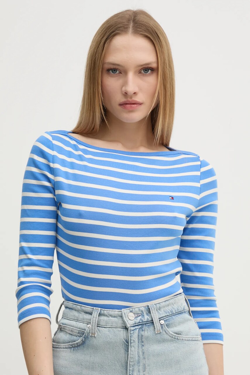 Levně Bavlněné tričko s dlouhým rukávem Tommy Hilfiger modrá barva, WW0WW40589