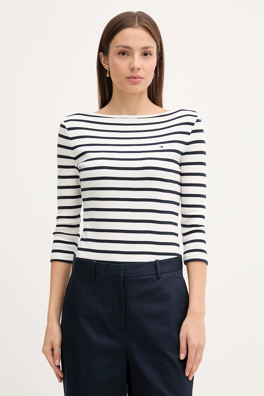 Levně Bavlněné tričko s dlouhým rukávem Tommy Hilfiger černá barva, WW0WW40589