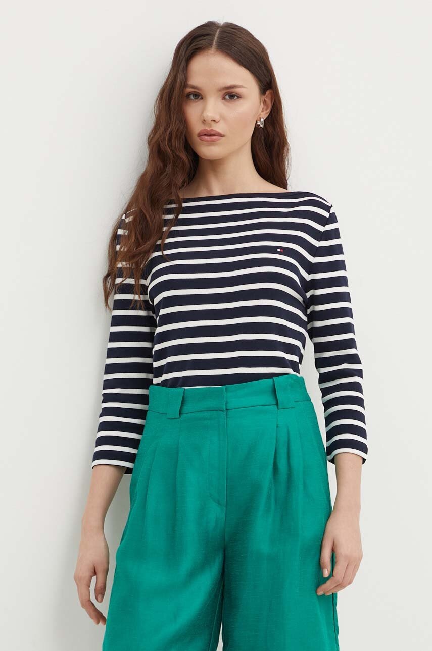 

Памучна блуза с дълги ръкави Tommy Hilfiger в черно WW0WW40589, Тъмносин