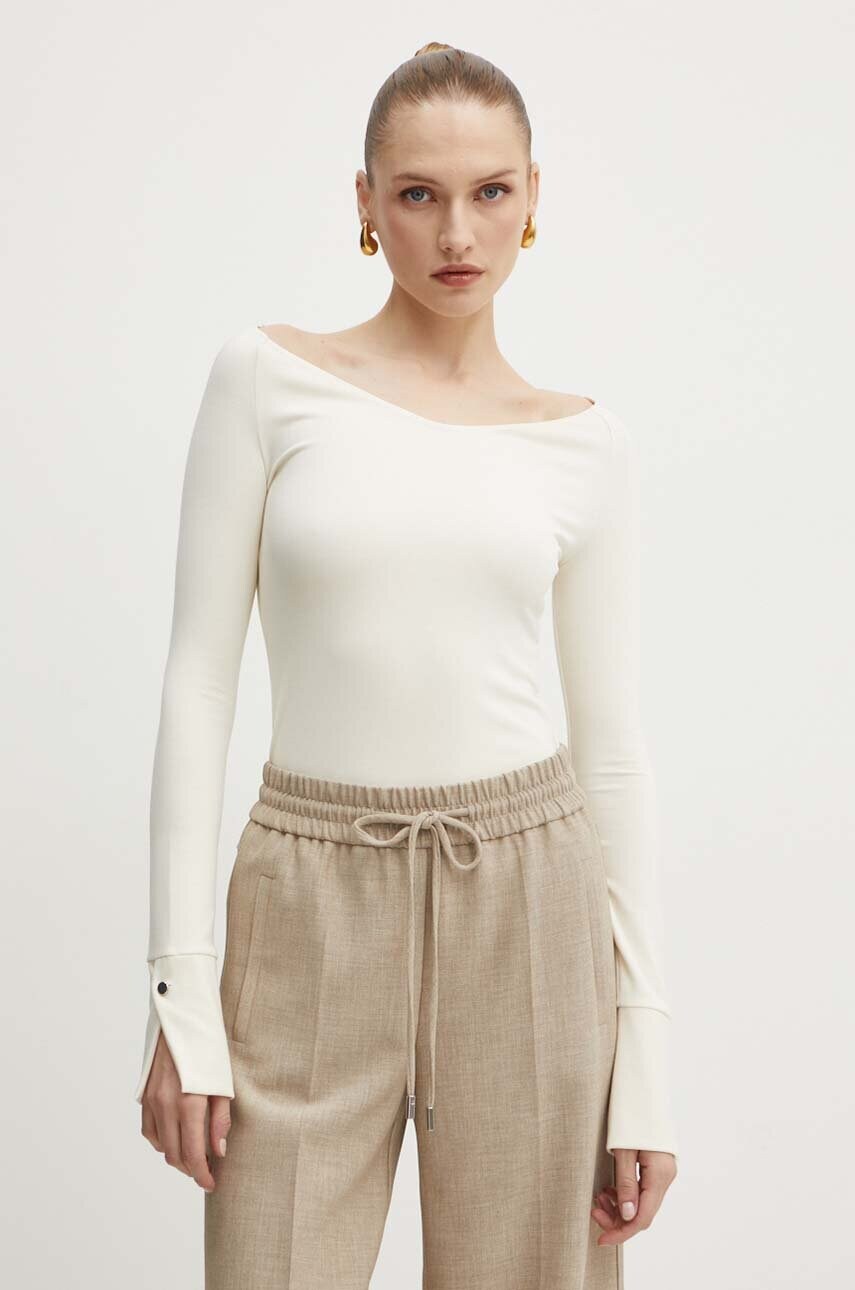 BOSS longsleeve femei, culoarea bej