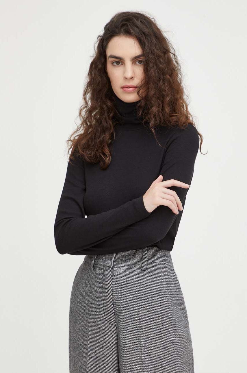 Marc O'polo Longsleeve Femei, Culoarea Negru, Cu Guler