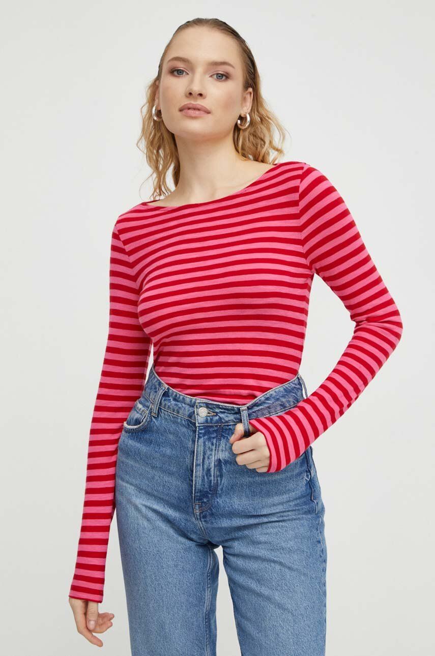 E-shop Bavlněné tričko s dlouhým rukávem Marc O'Polo červená barva