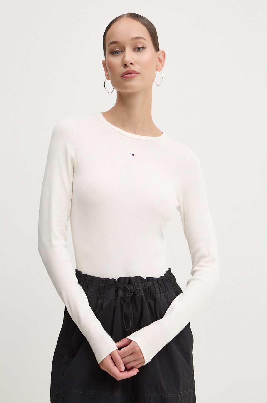 Tommy Jeans longsleeve femei, culoarea bej, DW0DW17387
