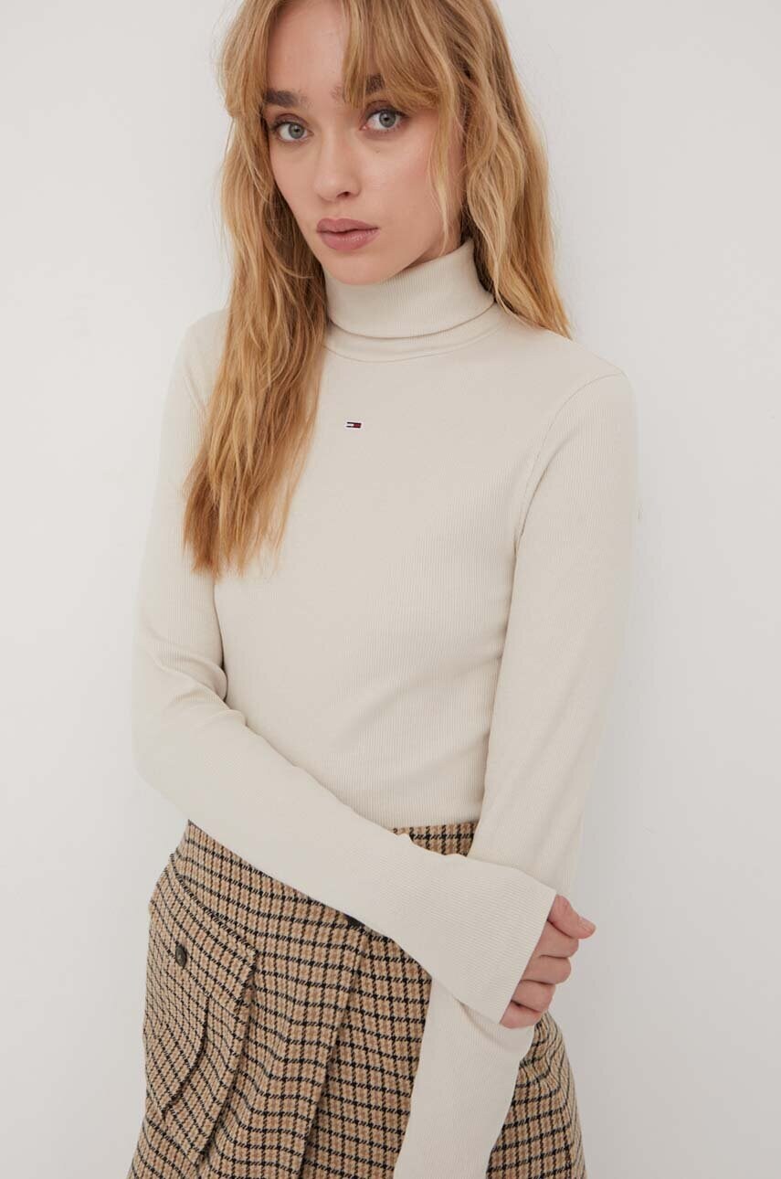 

Лонгслів Tommy Jeans жіночий колір бежевий гольф