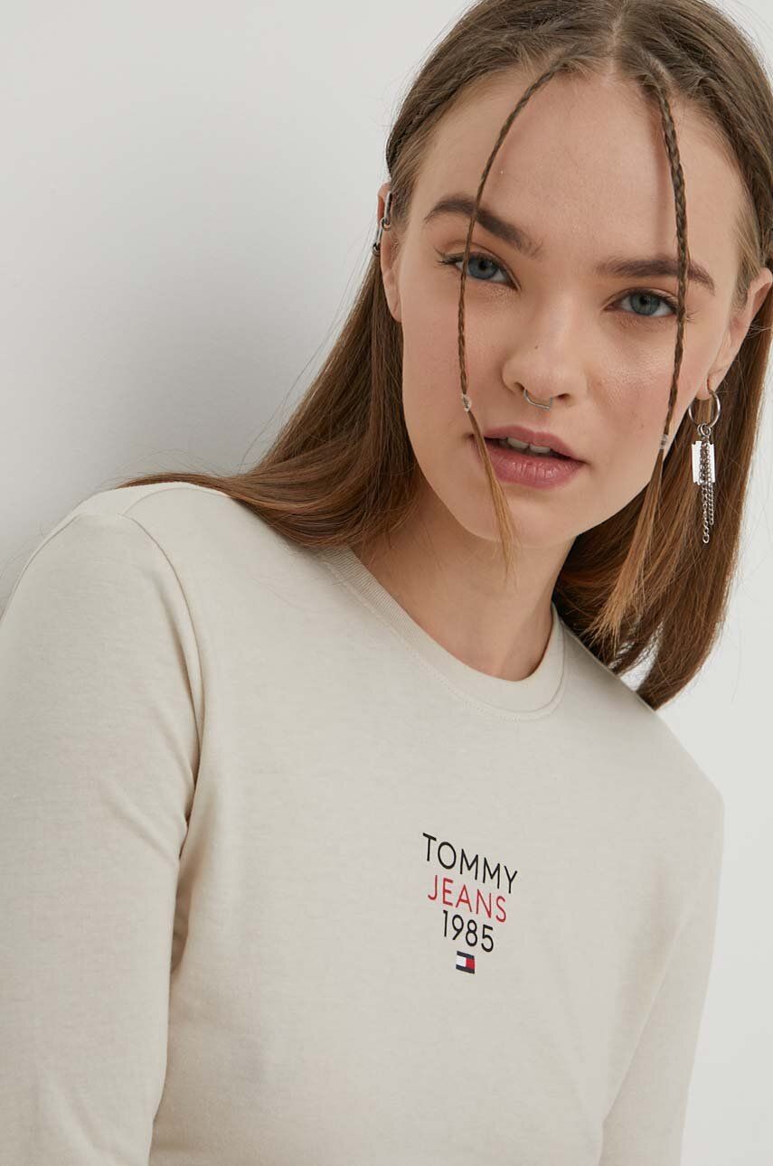 Levně Tričko s dlouhým rukávem Tommy Jeans béžová barva, DW0DW17358