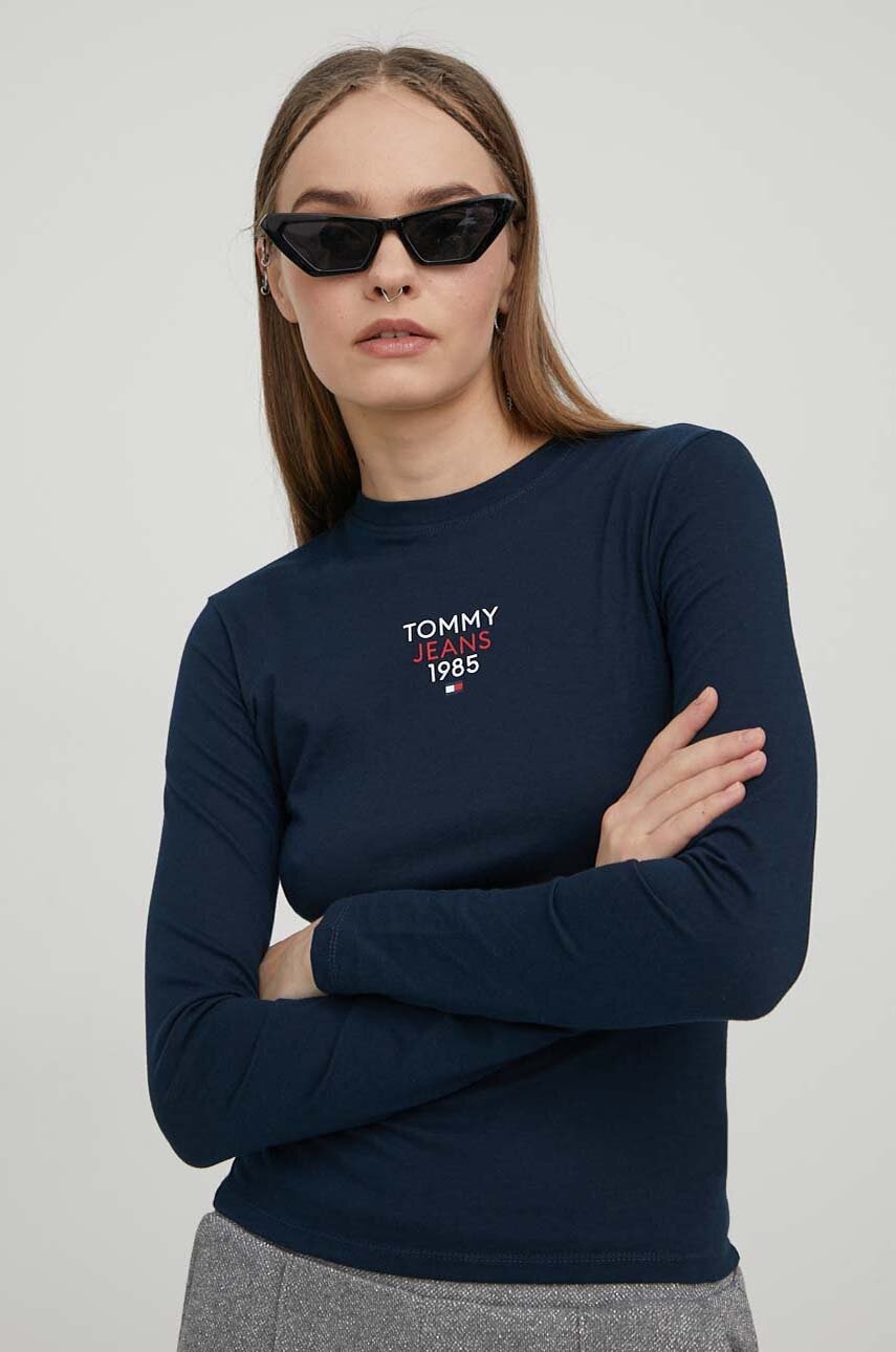 Tommy Jeans Longsleeve Femei, Culoarea Albastru Marin