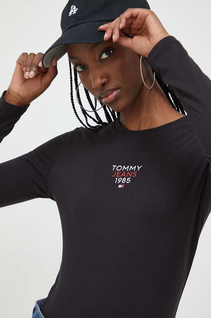 Tommy Jeans longsleeve femei, culoarea negru DW0DW17358