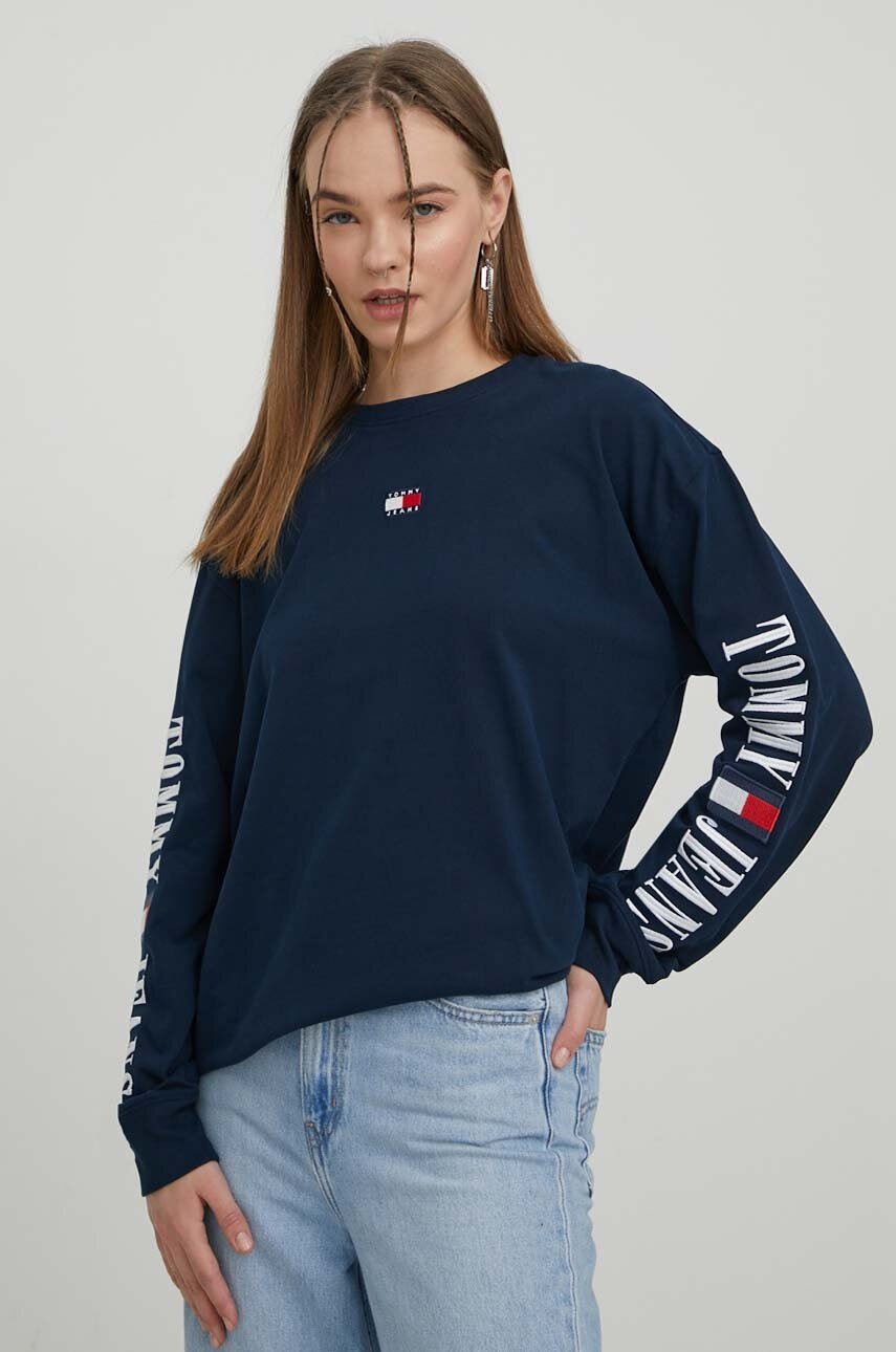 Tommy Jeans longsleeve din bumbac culoarea bleumarin DW0DW17529