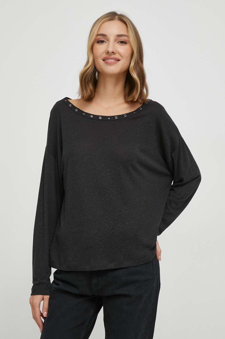 Pepe Jeans longsleeve din amestec de in culoarea negru