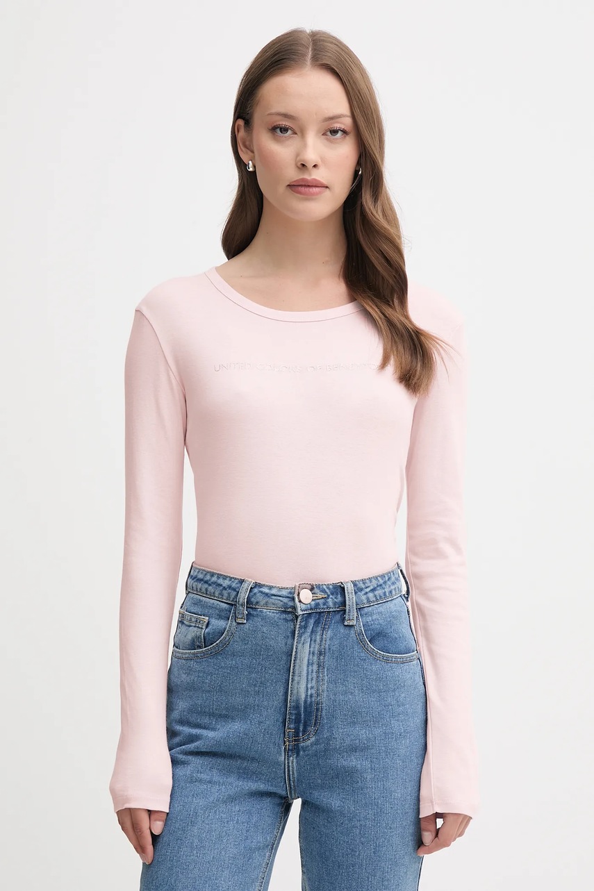 United Colors of Benetton longsleeve din bumbac culoarea violet, 3GA2E16G0
