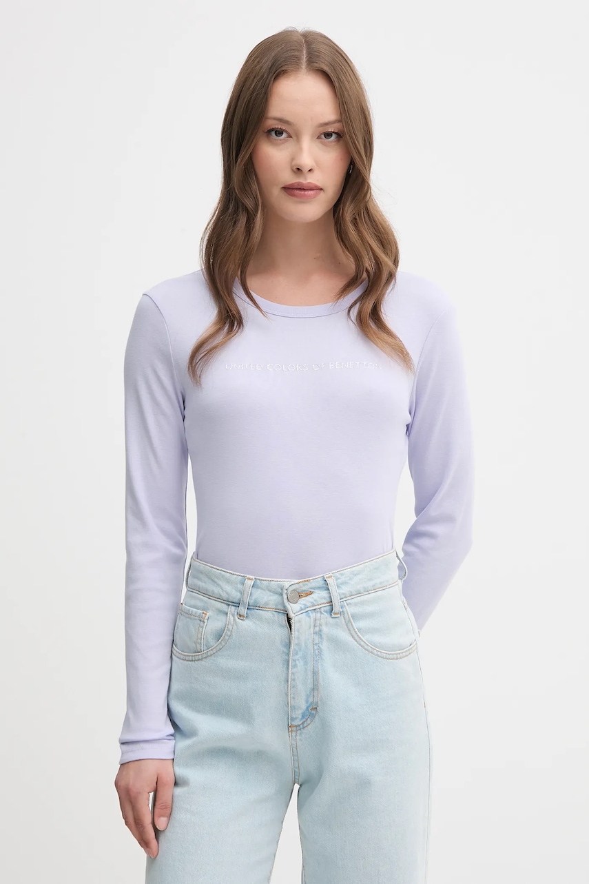Levně Bavlněné tričko s dlouhým rukávem United Colors of Benetton fialová barva, 3GA2E16G0
