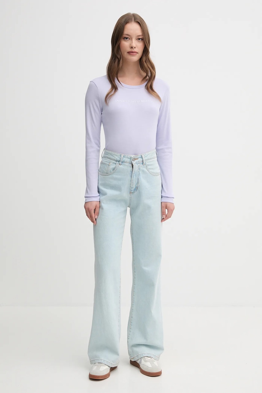 Хлопковый лонгслив United Colors of Benetton цвет фиолетовый 3GA2E16G0