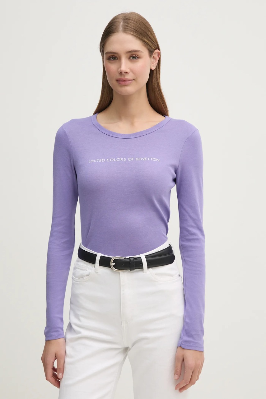 United Colors of Benetton longsleeve din bumbac culoarea violet, 3GA2E16G0