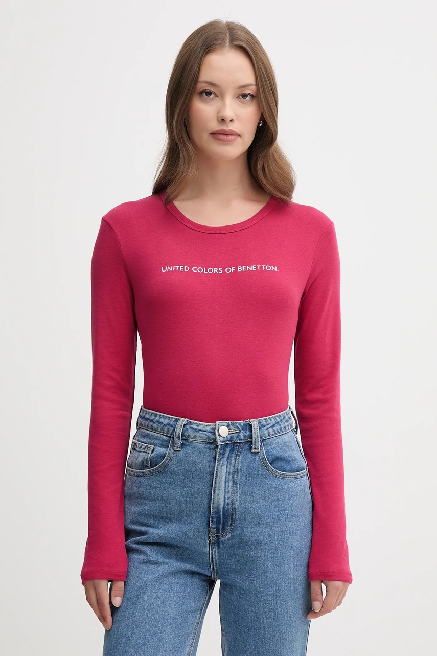 United Colors of Benetton longsleeve din bumbac culoarea violet, 3GA2E16G0