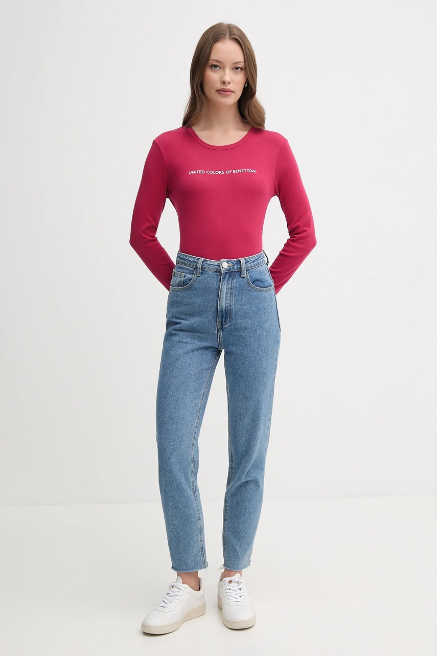 Хлопковый лонгслив United Colors of Benetton цвет фиолетовый 3GA2E16G0