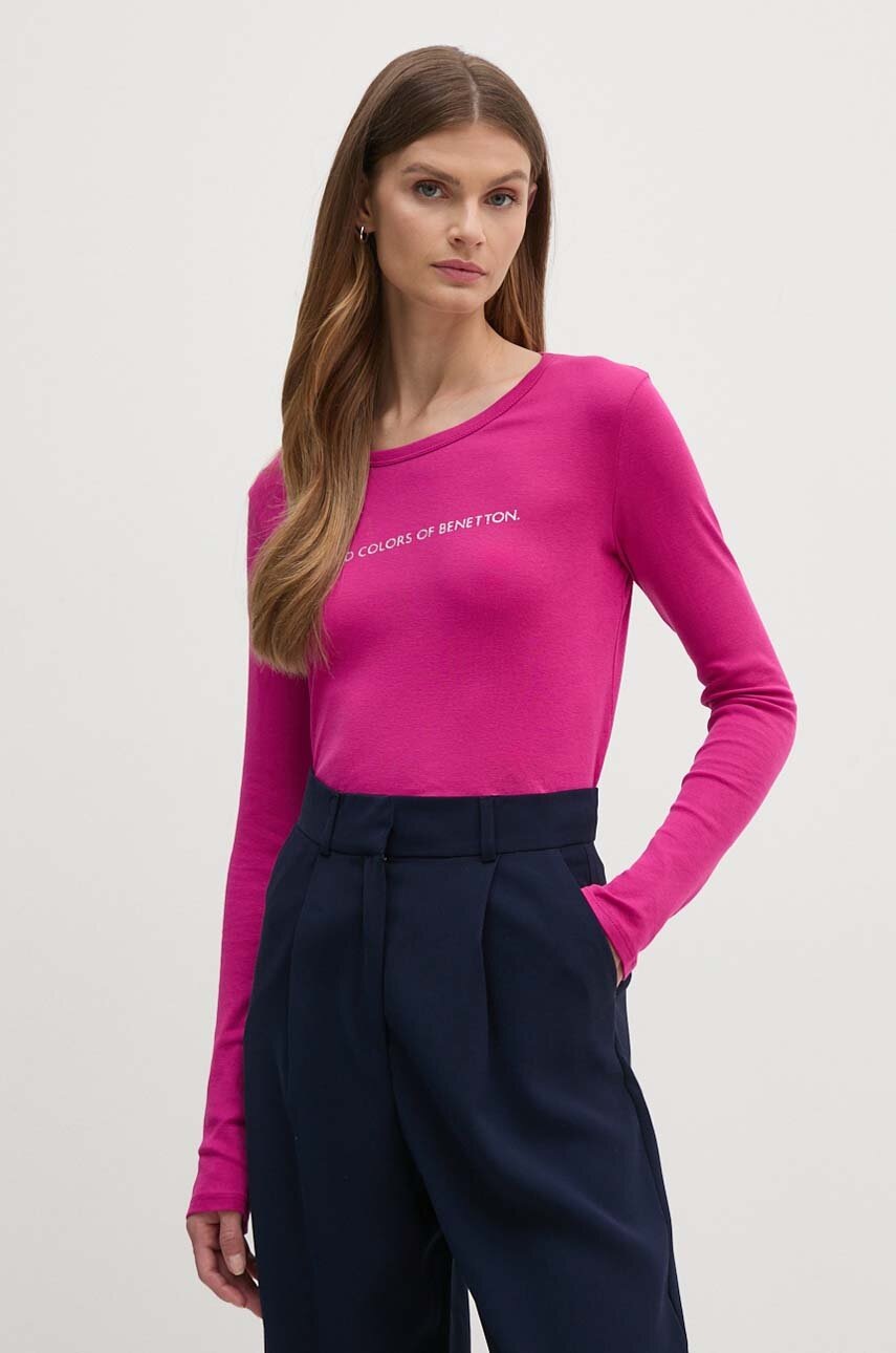 

Памучна блуза с дълги ръкави United Colors of Benetton в розово, Розов