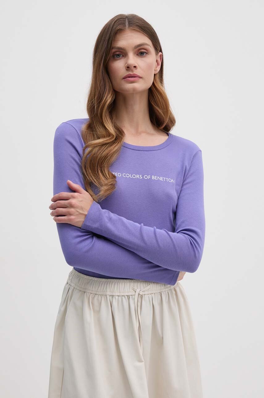 

Памучна блуза с дълги ръкави United Colors of Benetton в лилаво, Виолетов