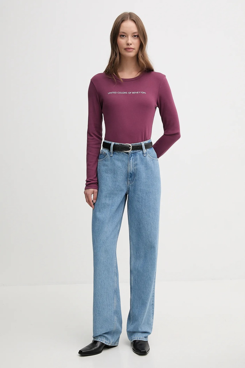 Хлопковый лонгслив United Colors of Benetton цвет фиолетовый 3GA2E16G0