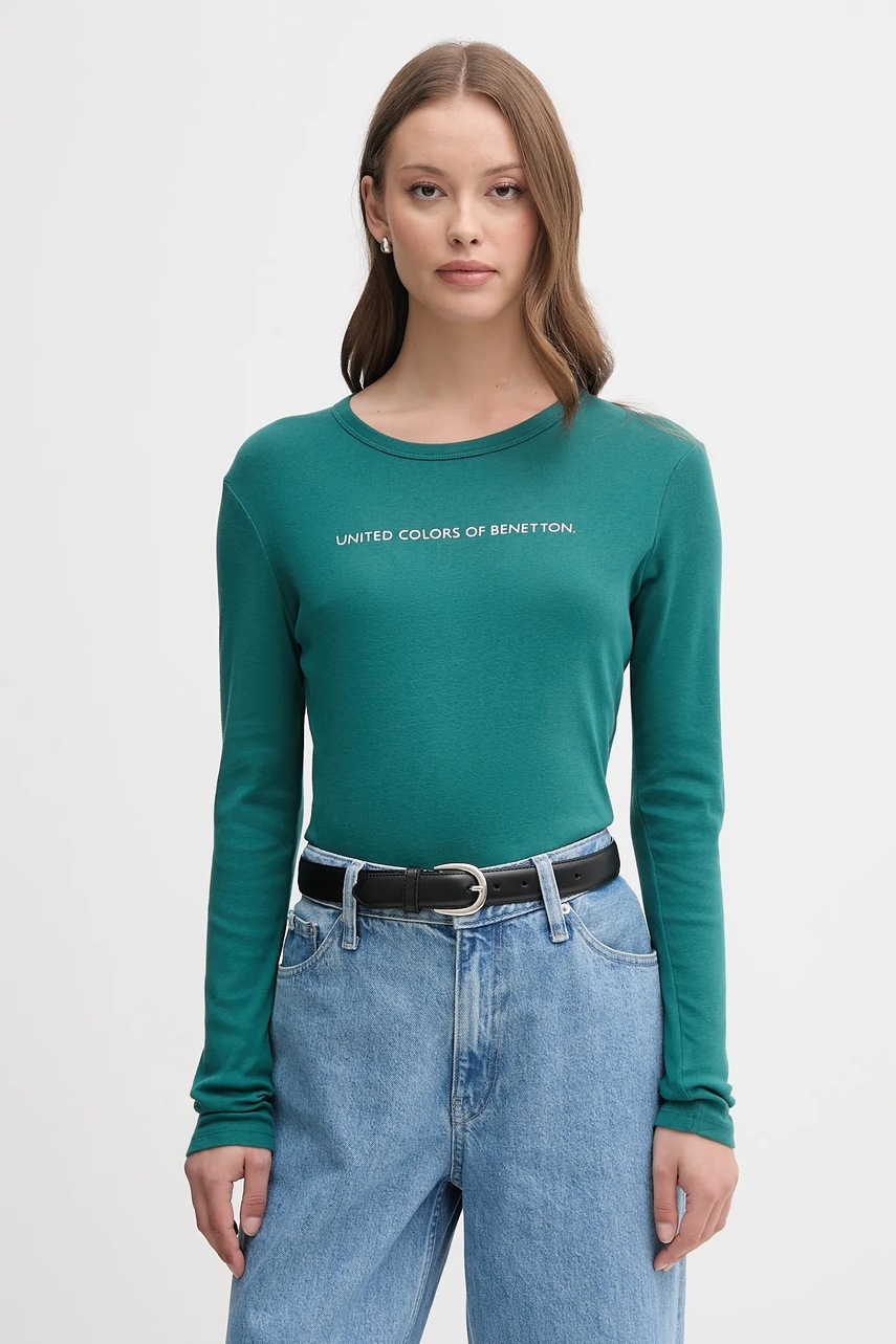 United Colors of Benetton longsleeve din bumbac culoarea violet, 3GA2E16G0