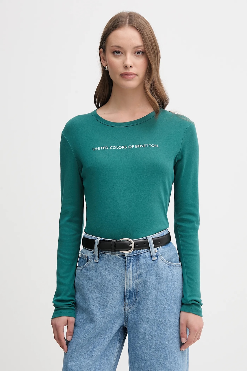 Βαμβακερή μπλούζα με μακριά μανίκια United Colors of Benetton