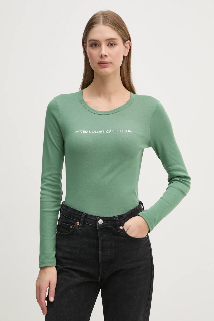 United Colors of Benetton longsleeve din bumbac culoarea violet, 3GA2E16G0