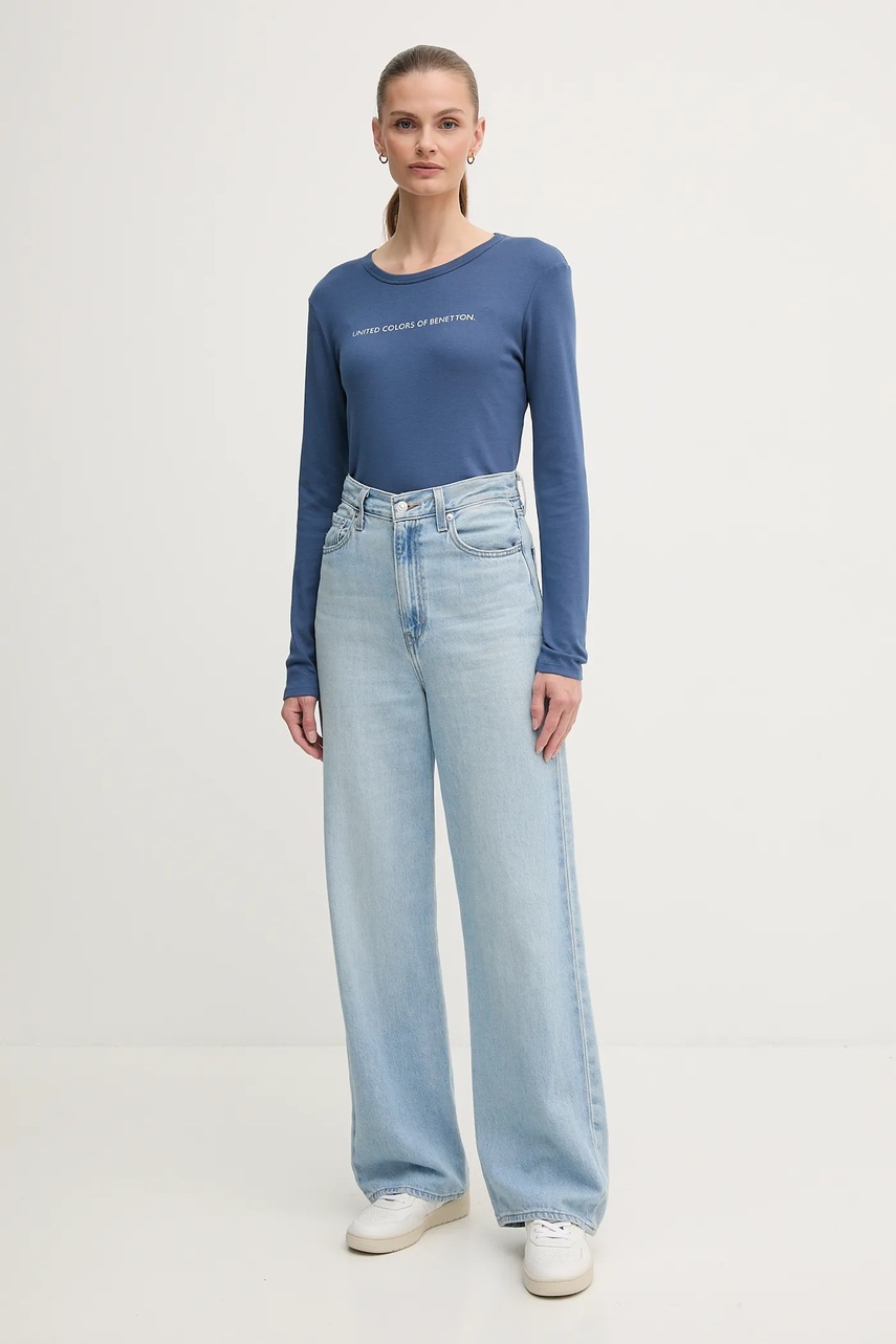 Хлопковый лонгслив United Colors of Benetton цвет фиолетовый 3GA2E16G0