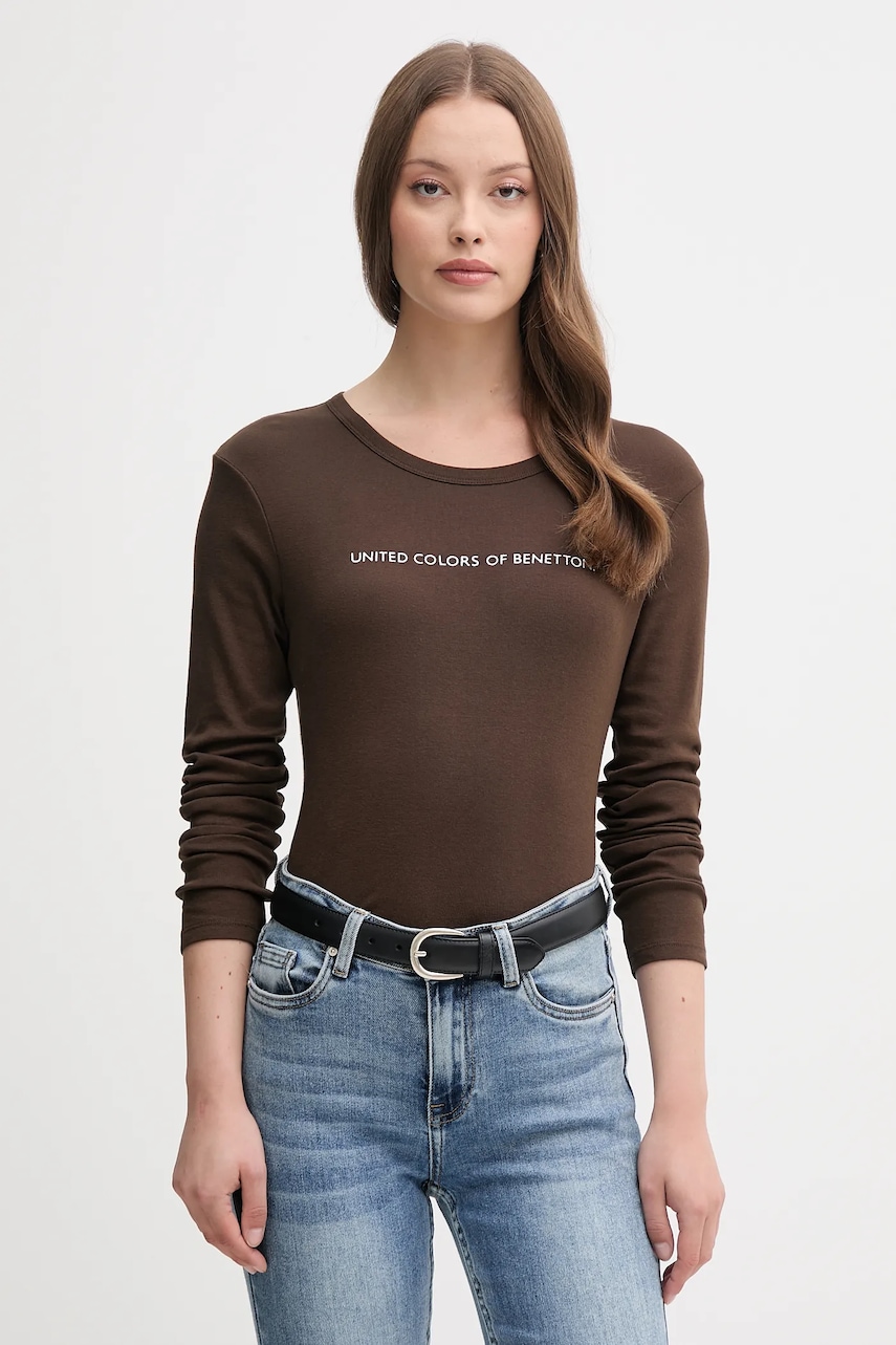 United Colors of Benetton longsleeve din bumbac culoarea violet, 3GA2E16G0