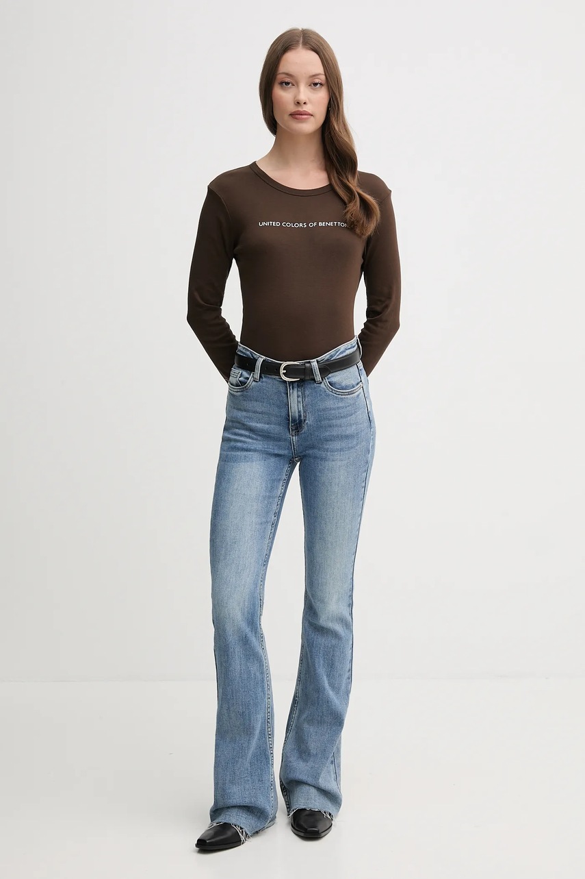 Хлопковый лонгслив United Colors of Benetton цвет фиолетовый 3GA2E16G0