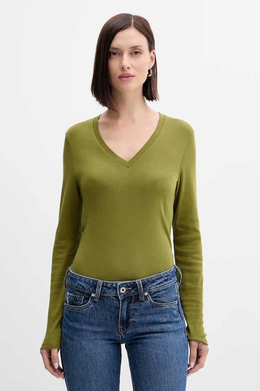 United Colors of Benetton longsleeve din bumbac culoarea verde, 3GA2E4245
