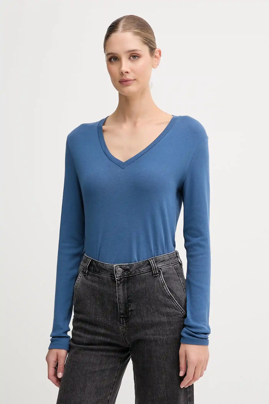 United Colors of Benetton longsleeve din bumbac culoarea verde, 3GA2E4245