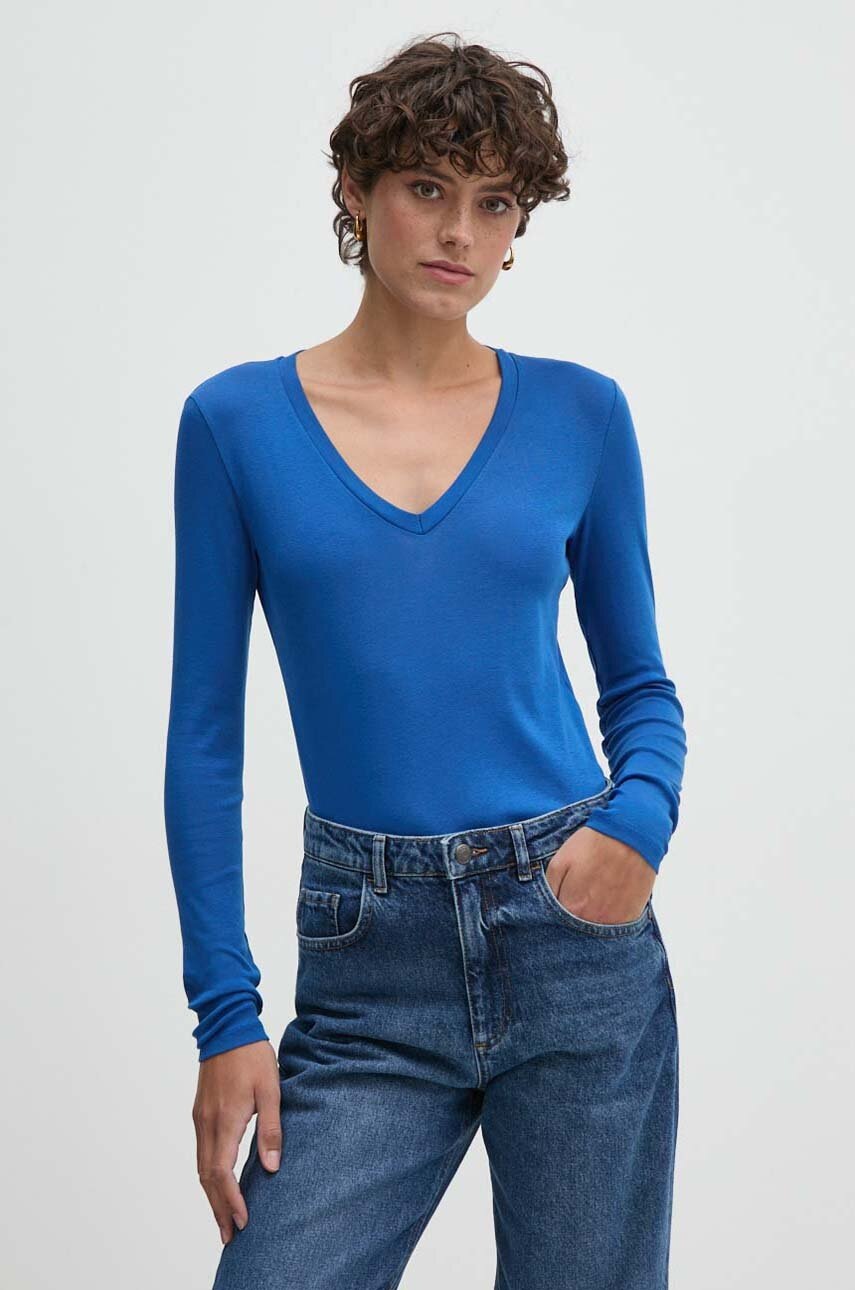 

Памучна блуза с дълги ръкави United Colors of Benetton в синьо, Син