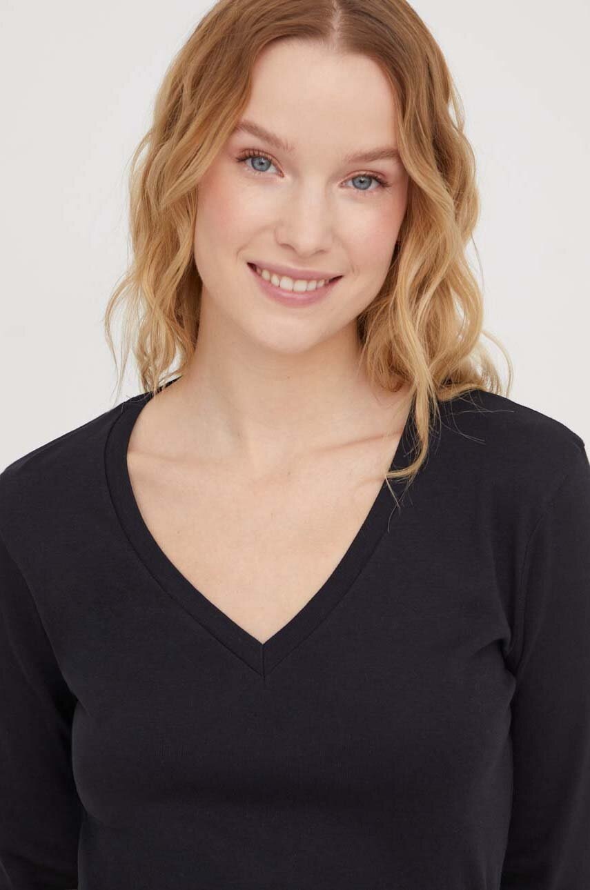 Βαμβακερή μπλούζα με μακριά μανίκια United Colors of Benetton χρώμα: μαύρο φωτογραφία