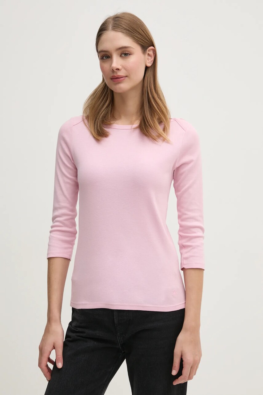Levně Bavlněné tričko s dlouhým rukávem United Colors of Benetton růžová barva, 3GA2E16A1
