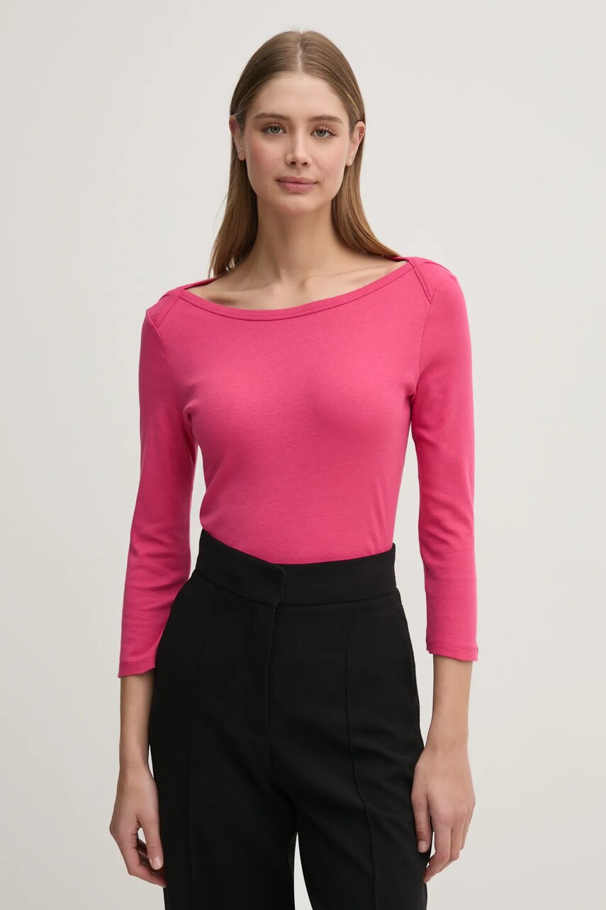 United Colors of Benetton longsleeve din bumbac culoarea roz, 3GA2E16A1