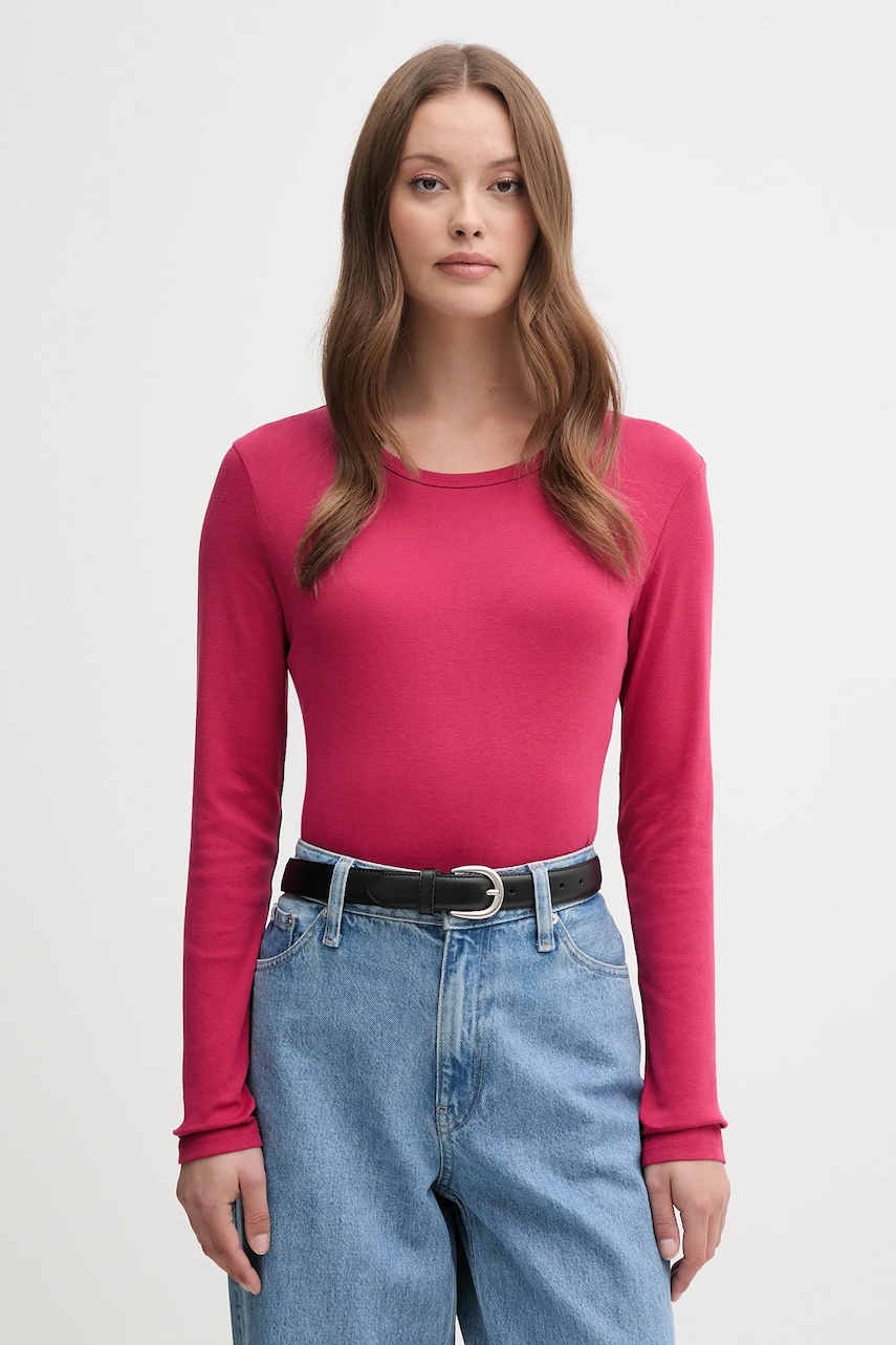 United Colors of Benetton longsleeve din bumbac culoarea roz, 3GA2E16F9