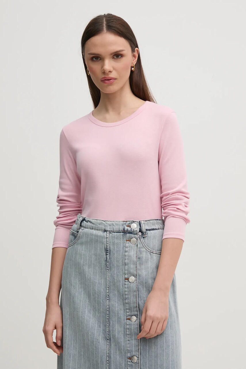 United Colors of Benetton longsleeve din bumbac culoarea roz, 3GA2E16F9