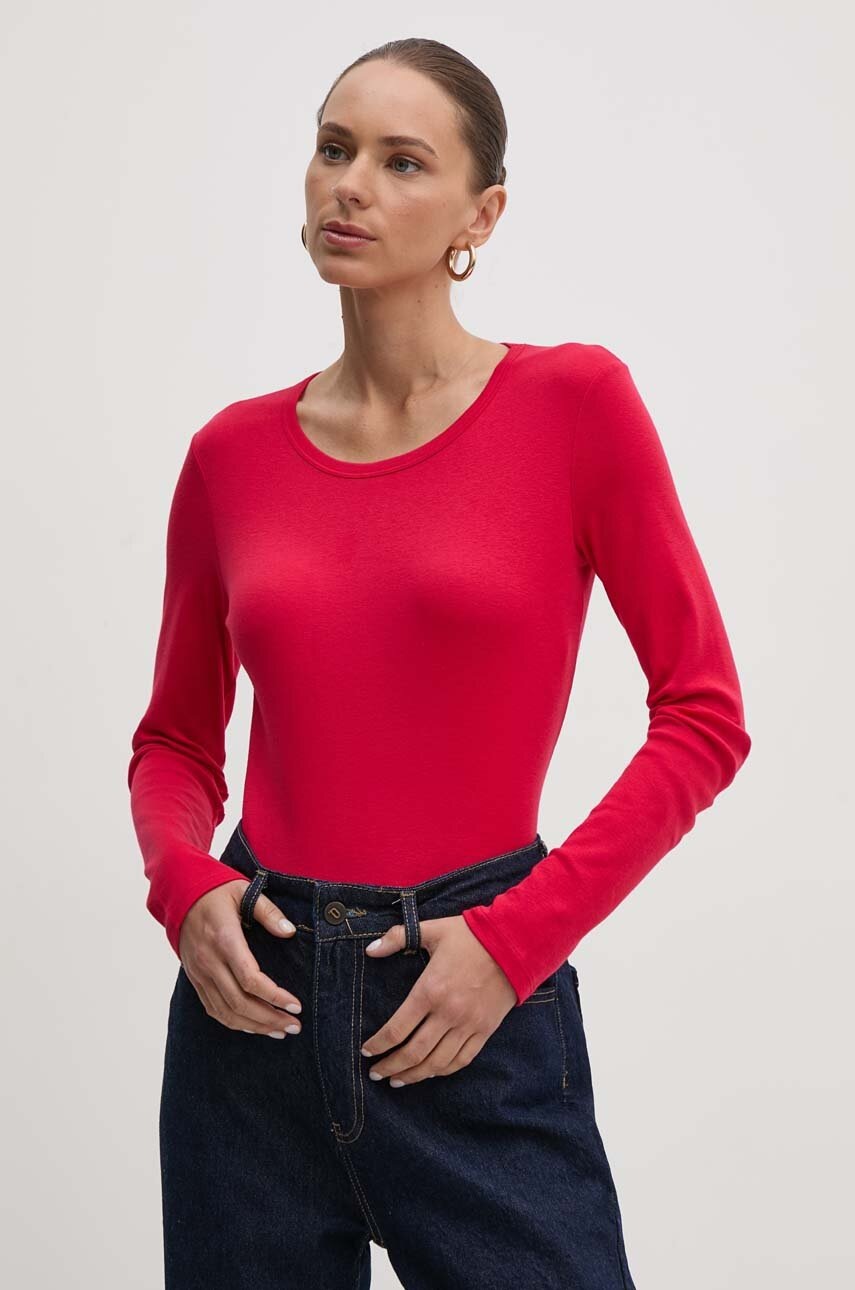 

Памучна блуза с дълги ръкави United Colors of Benetton в червено, Червен