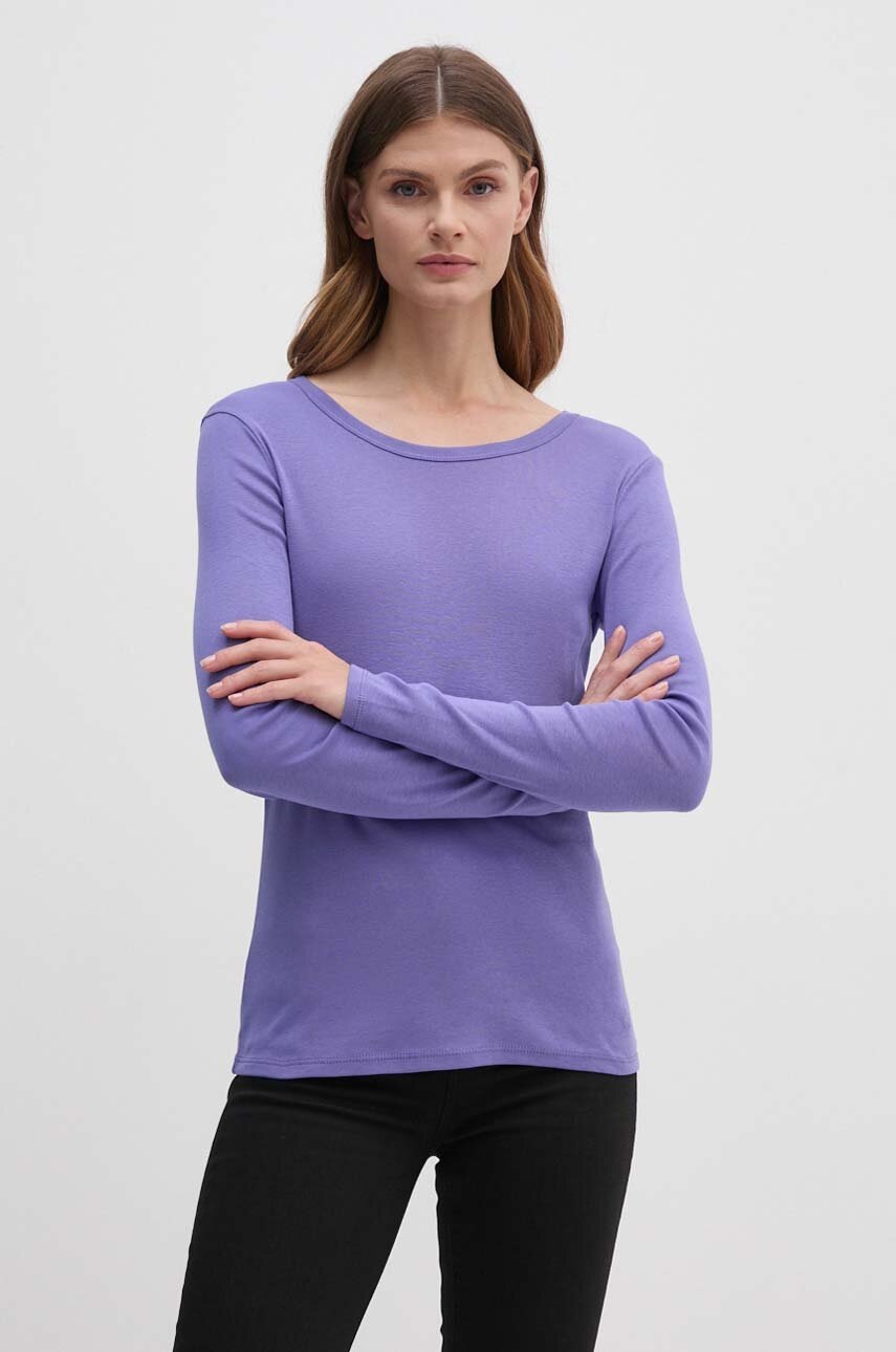 United Colors of Benetton longsleeve din bumbac culoarea violet
