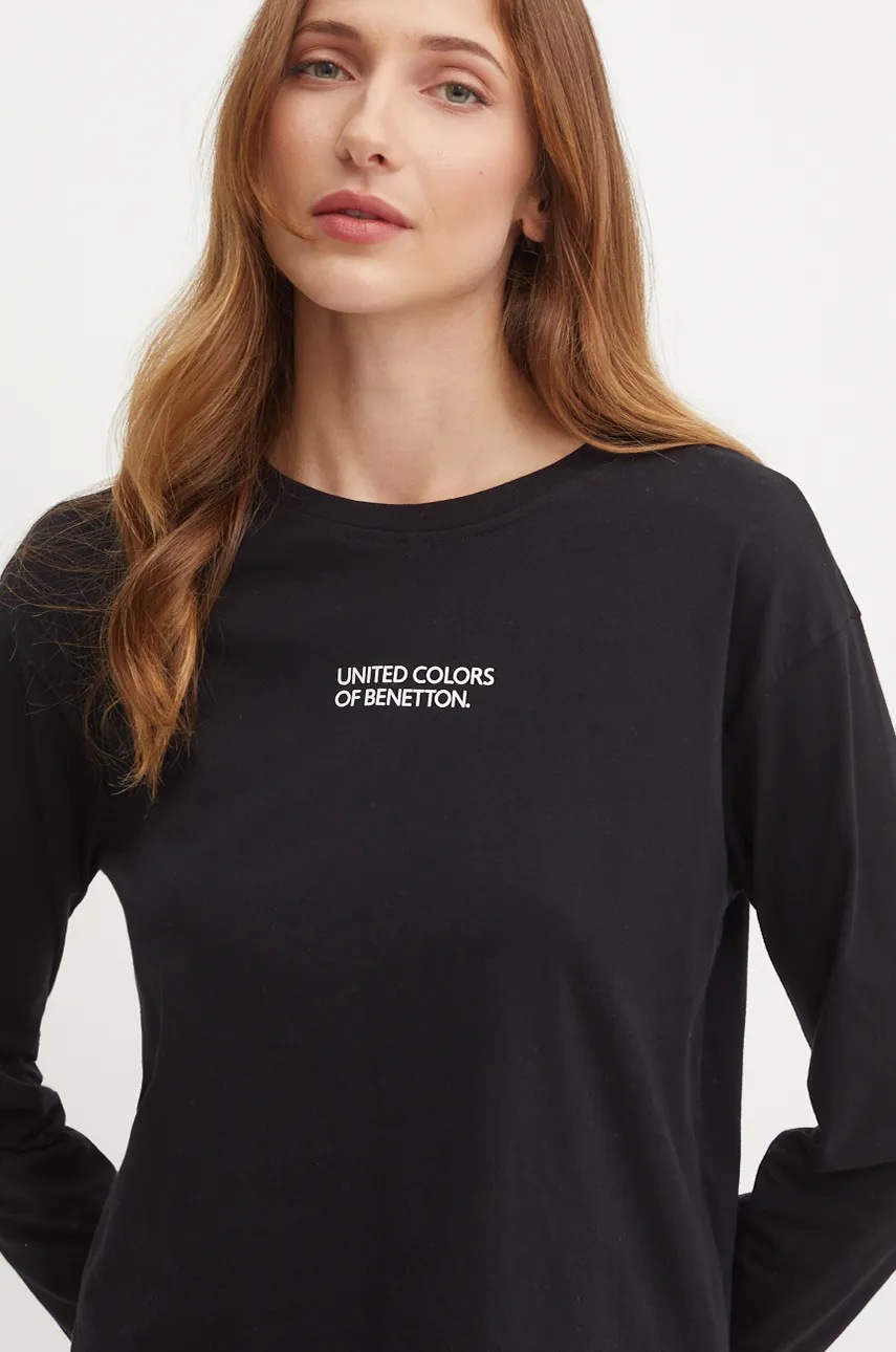 

Домашна памучна блуза с дълги ръкави United Colors of Benetton в черно, Черен