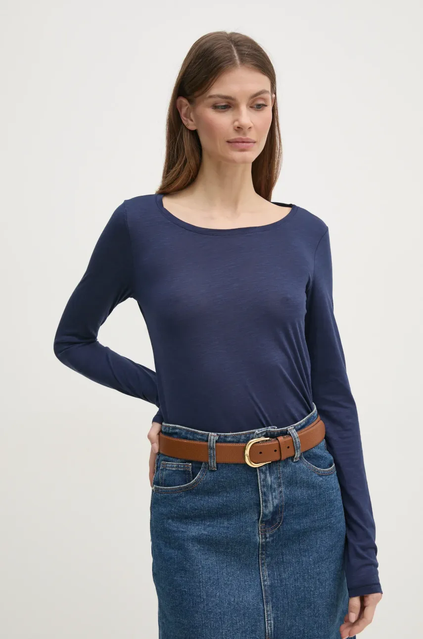 Sisley longsleeve femei, culoarea albastru marin