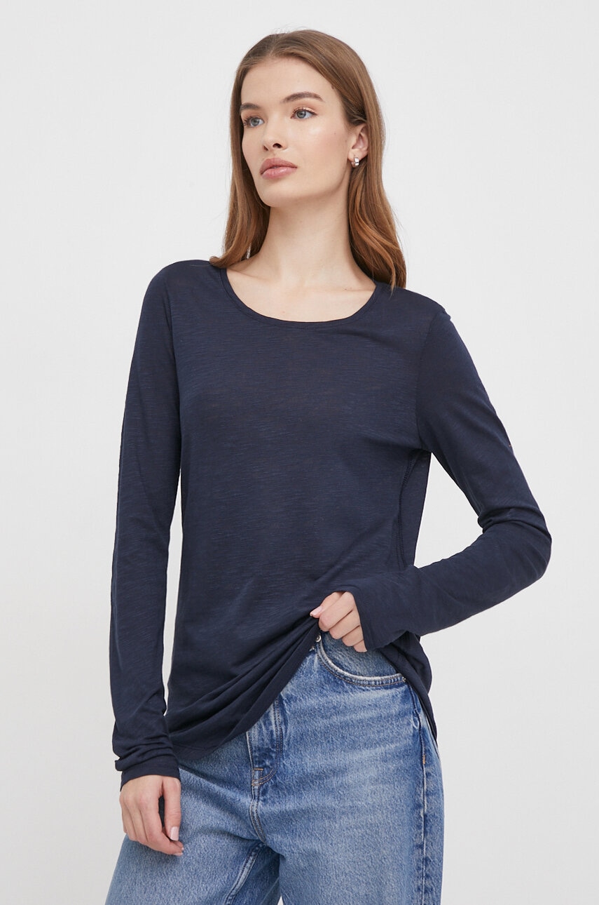 Sisley longsleeve femei, culoarea albastru marin